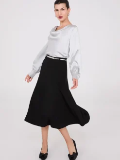 Suzy Shier Tops|Long Sleeve>Satin Cowl Neck Blouse
