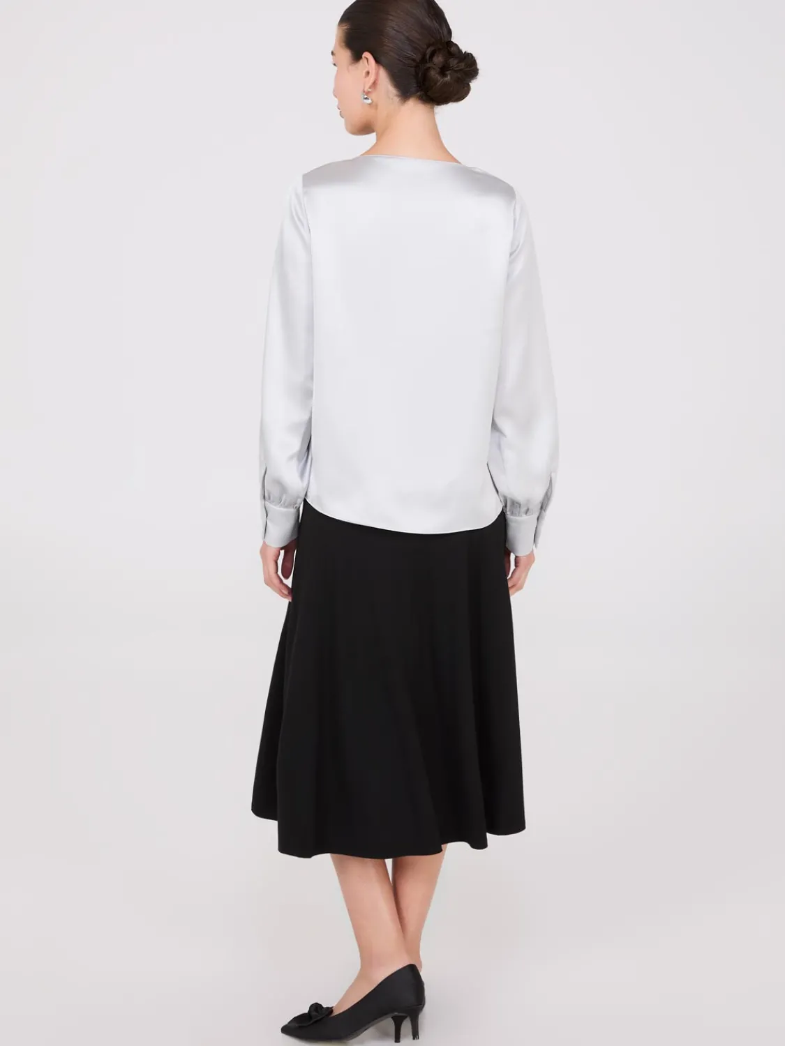 Suzy Shier Tops|Long Sleeve>Satin Cowl Neck Blouse