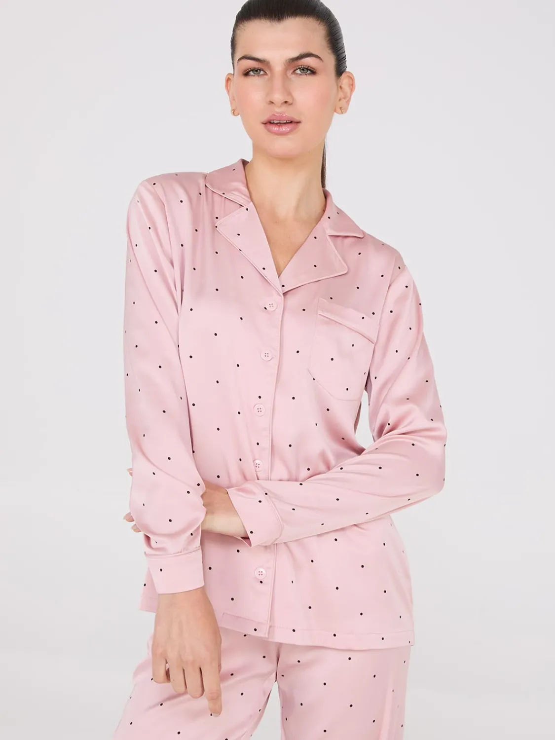 Suzy Shier Lounge & Pjs>Satin Polka Dot Print Pajama Set