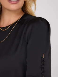Suzy Shier Tops|Short Sleeve>Satin Puff Sleeve Popover Top
