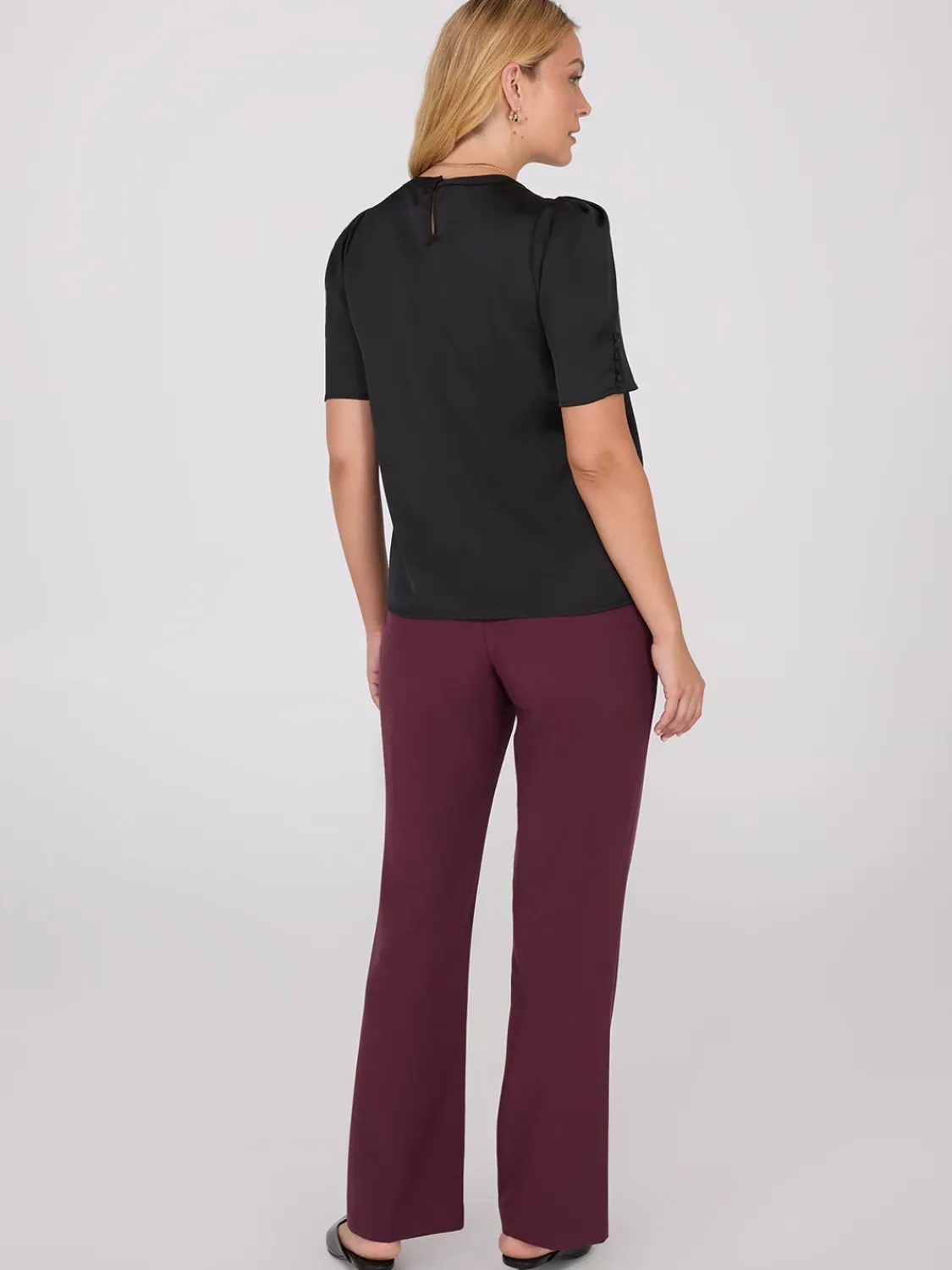 Suzy Shier Tops|Short Sleeve>Satin Puff Sleeve Popover Top