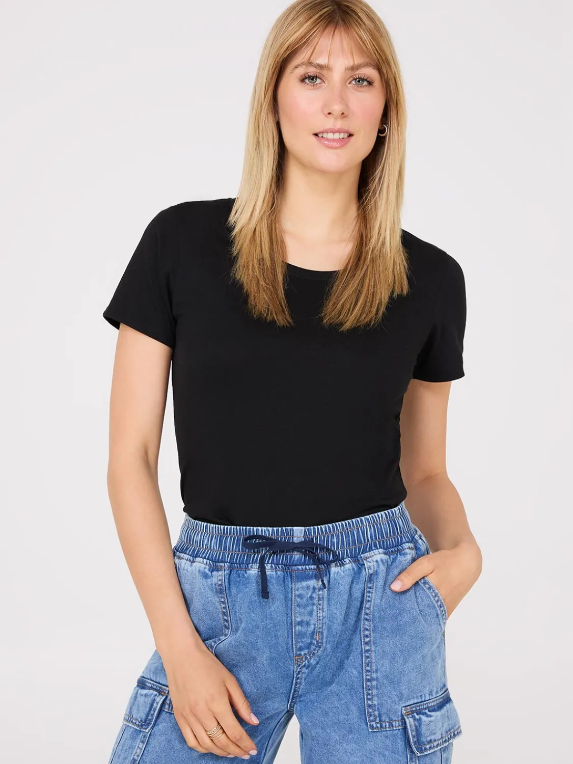 Suzy Shier Suzy Everyday|Short Sleeve>Scoop Neck Melange T-Shirt