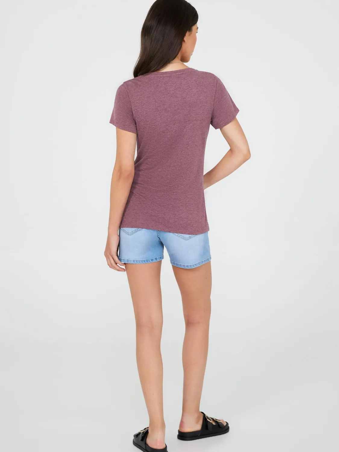 Suzy Shier Suzy Everyday|Short Sleeve>Scoop Neck Melange T-Shirt