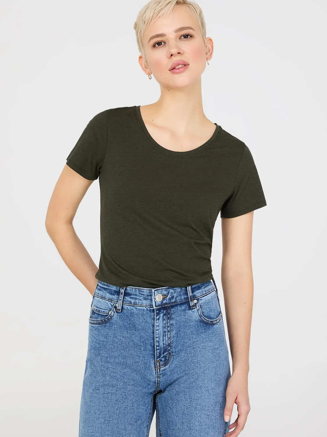 Suzy Shier Suzy Everyday|Short Sleeve>Scoop Neck Melange T-Shirt