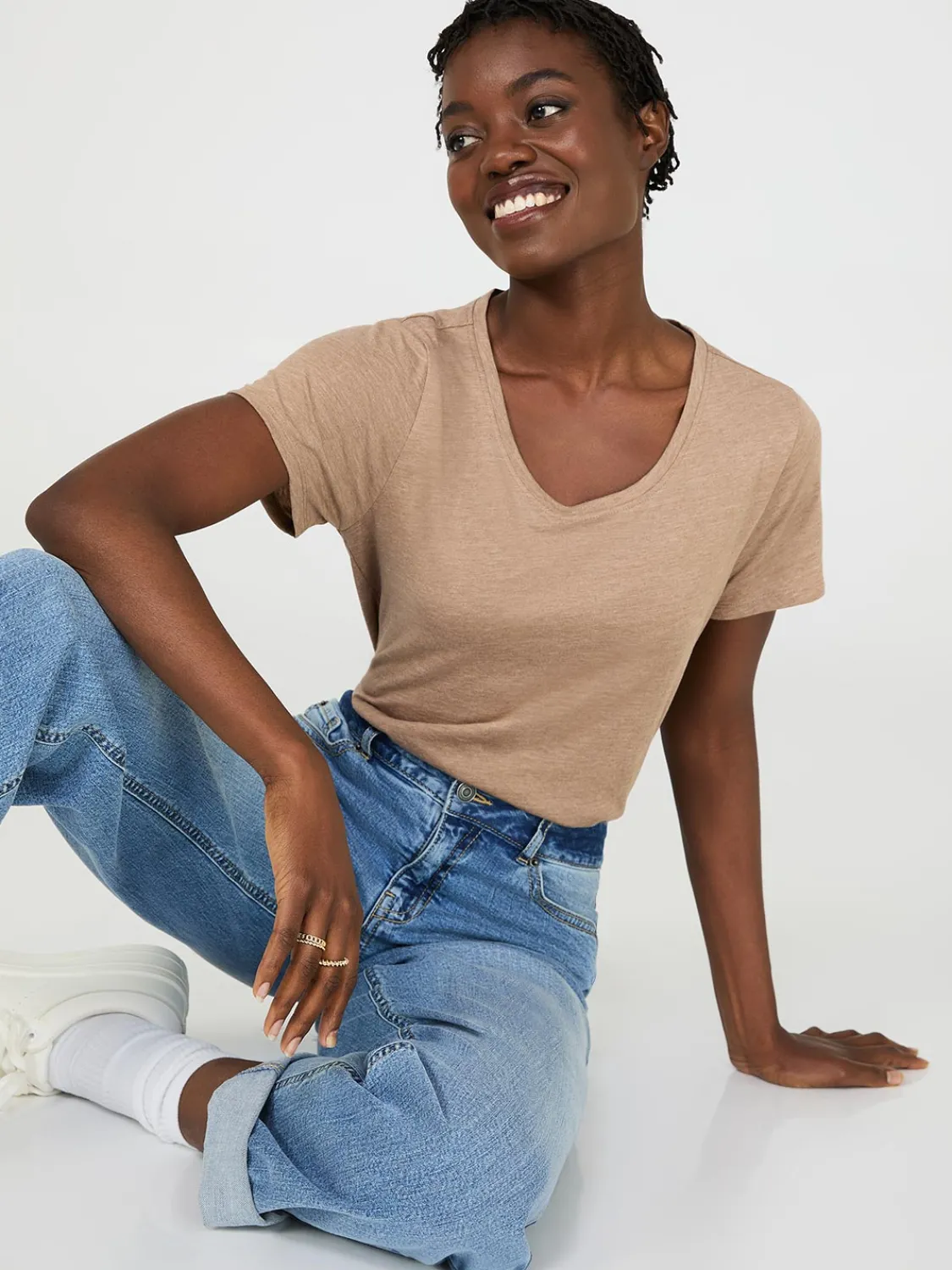 Suzy Shier Suzy Everyday|Short Sleeve>Scoop Neck Melange T-Shirt