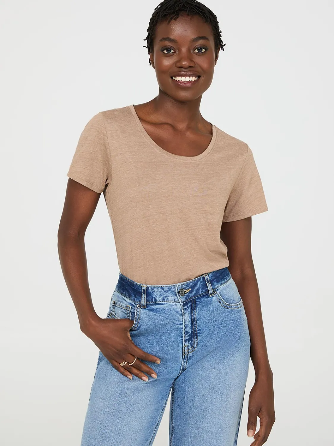 Suzy Shier Suzy Everyday|Short Sleeve>Scoop Neck Melange T-Shirt