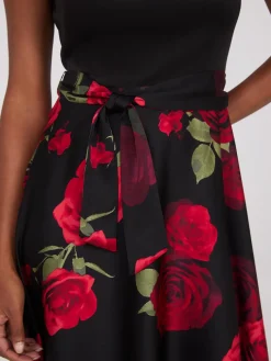 Suzy Shier Midi & Maxi|Party Dresses>Scuba Midi Dress With Printed Satin Skirt