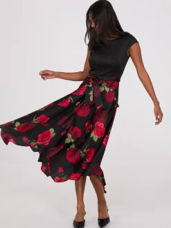 Suzy Shier Midi & Maxi|Party Dresses>Scuba Midi Dress With Printed Satin Skirt