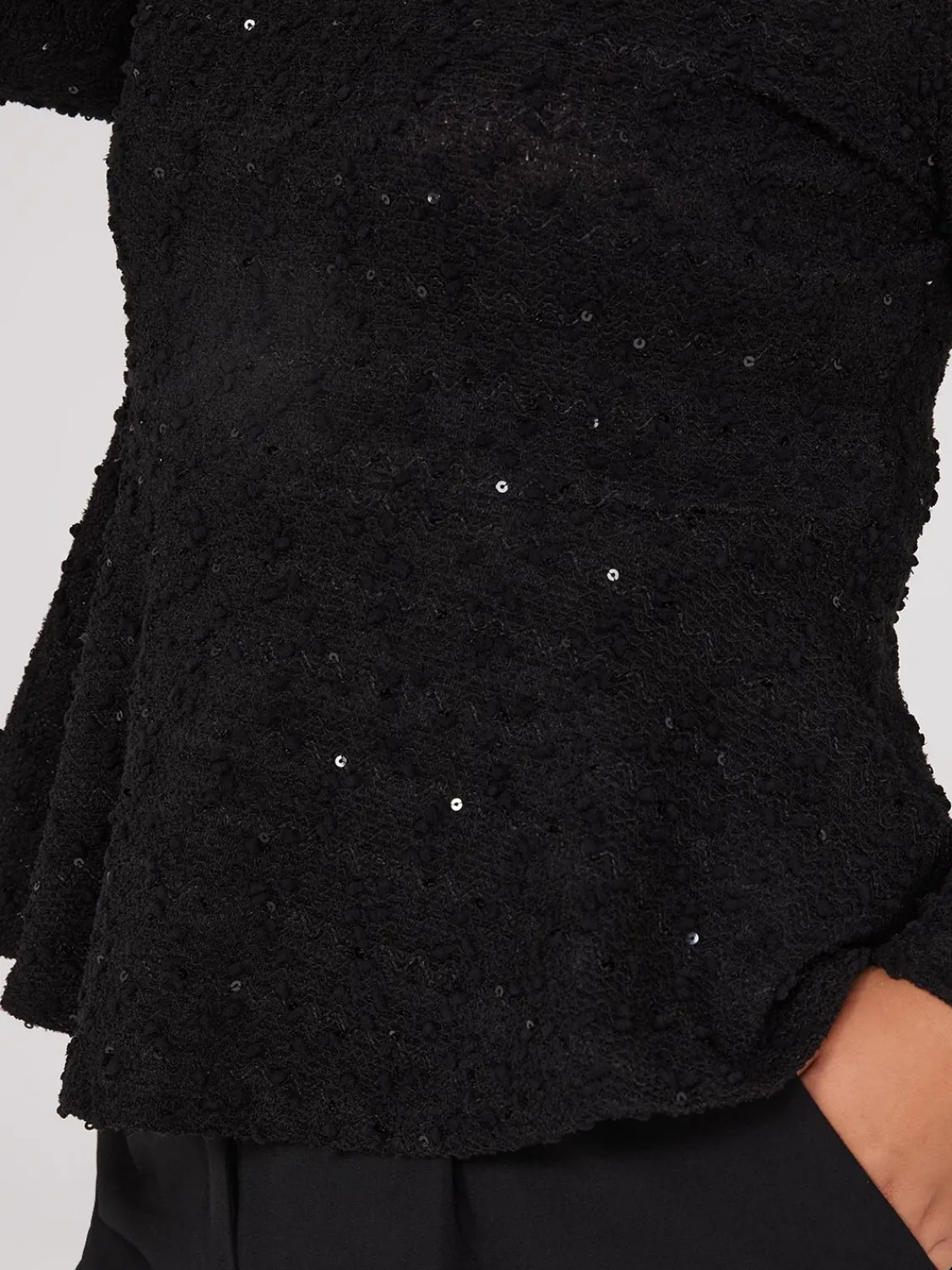 Suzy Shier Tops|Long Sleeve>Sequin Boucle Peplum Top