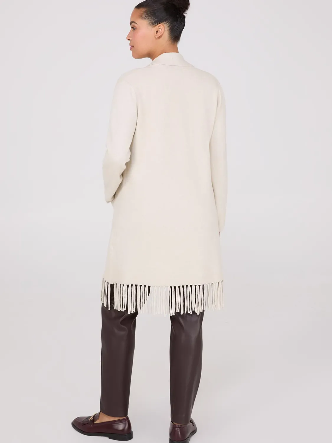 Suzy Shier Long Sleeve|Sweaters & Cardigans>Shawl Collar Duster With Fringe Hem