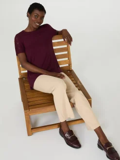 Suzy Shier Short Sleeve|Tank Tops & T-Shirts>Short Crochet Sleeve Ribbed Top