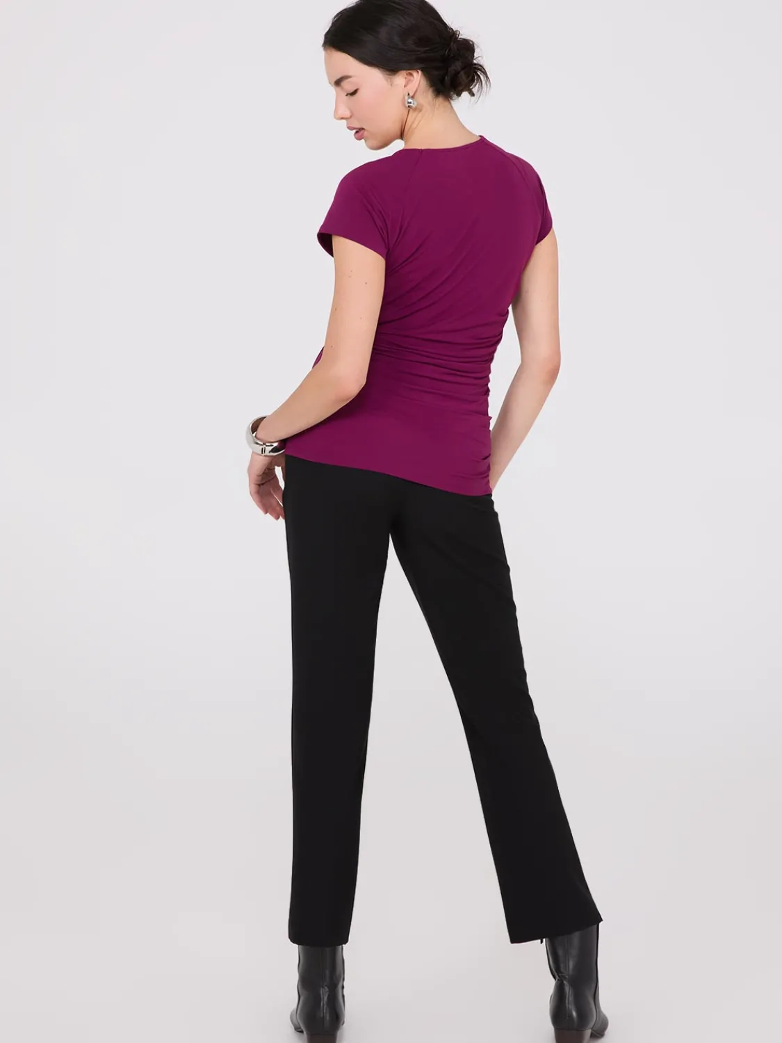 Suzy Shier Tops|Short Sleeve>Short Raglan Sleeve Top With Side Pleats
