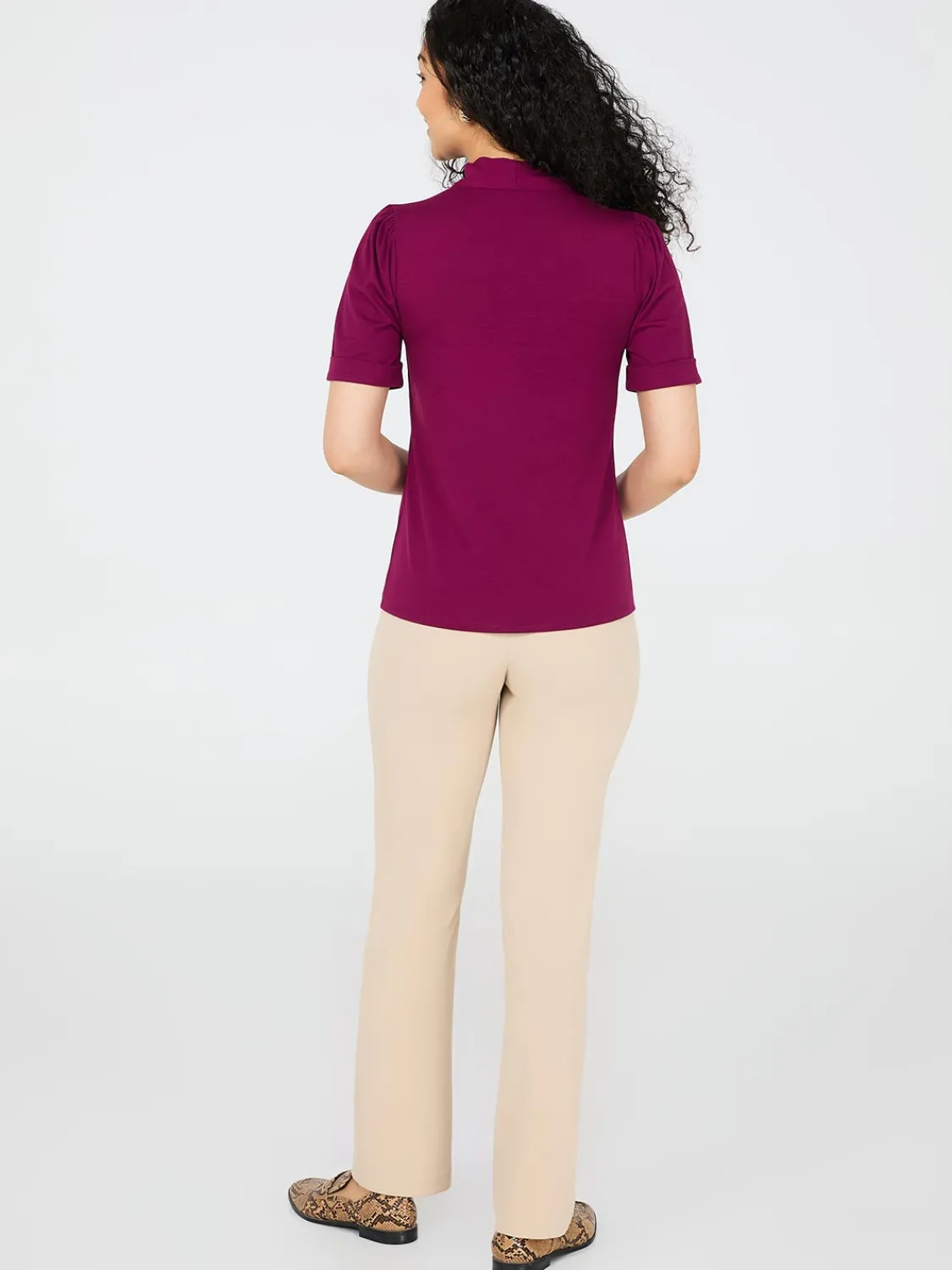 Suzy Shier Tops|Short Sleeve>Short Sleeve Tie-Neck Top