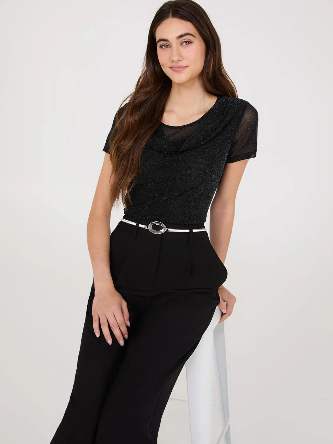Suzy Shier Belts, Handbags & Shoes>Stretch Metal Toggle Buckle Belt