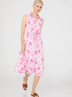 Suzy Shier Casual Dresses|Midi & Maxi>Sleeveless Chiffon Printed Button-Front Midi Dress