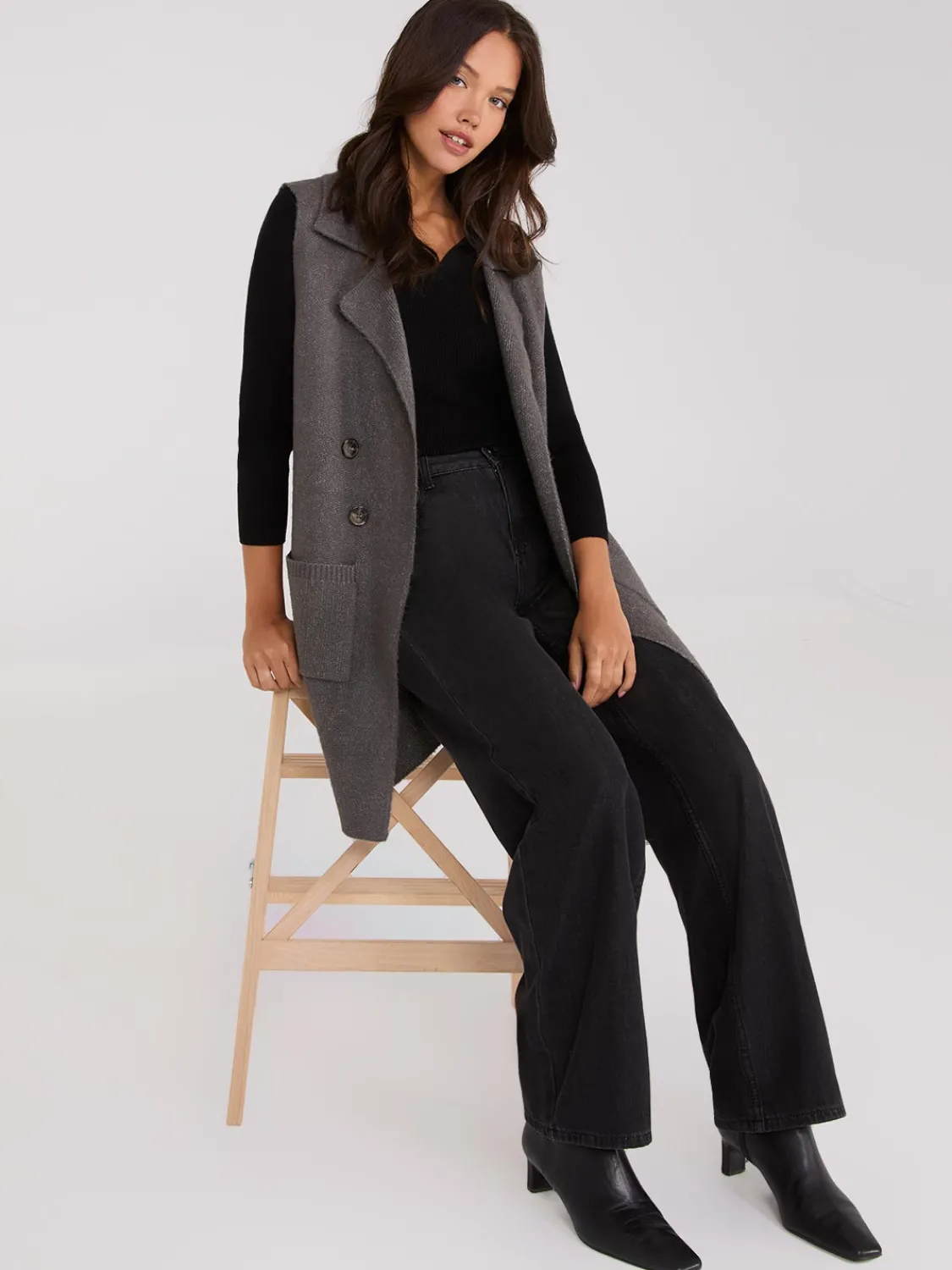 Suzy Shier Sleeveless|Sweaters & Cardigans>Sleeveless Collared Duster