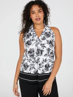 Suzy Shier Tops|Sleeveless>Sleeveless Floral Print Halter Back Top