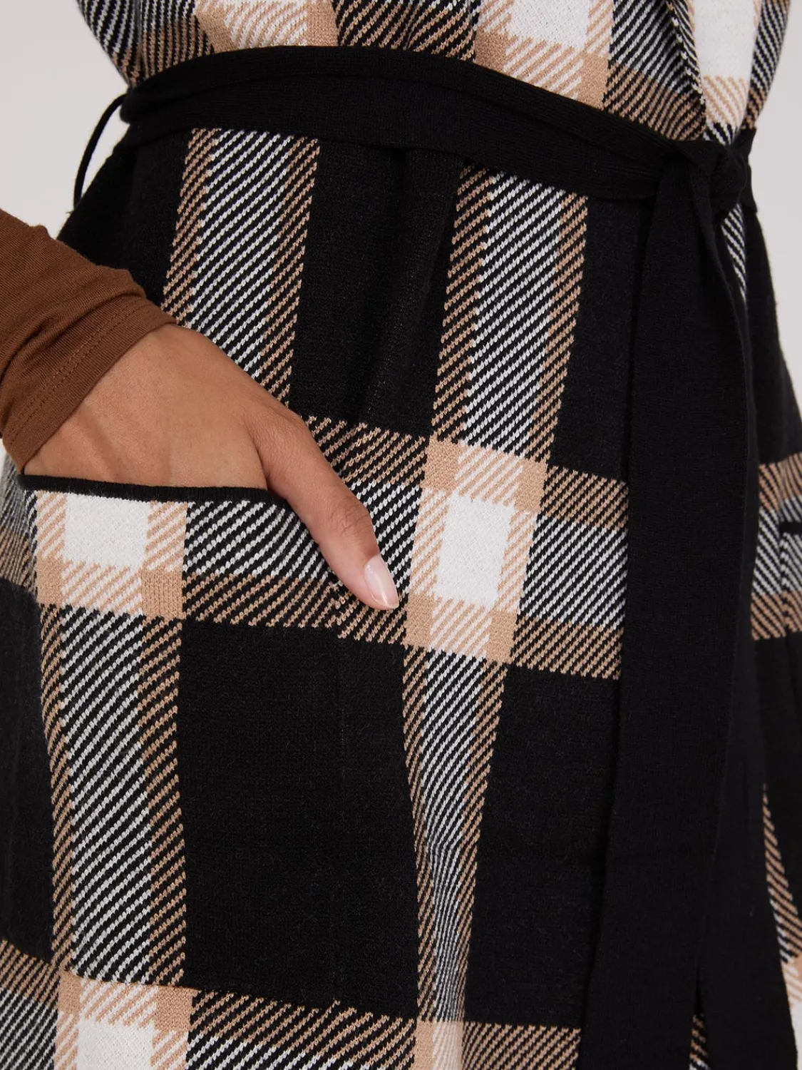 Suzy Shier Sleeveless|Sweaters & Cardigans>Sleeveless Open-Front Plaid Duster