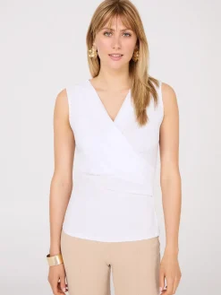 Suzy Shier Tops|Sleeveless>Sleeveless Pleated Crossover Top