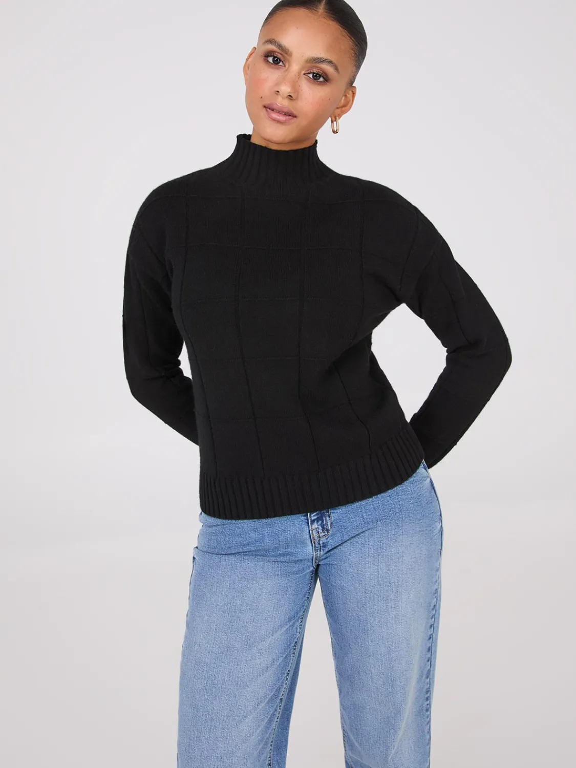 Suzy Shier Long Sleeve|Sweaters & Cardigans>Square Pattern Mock Neck Sweater