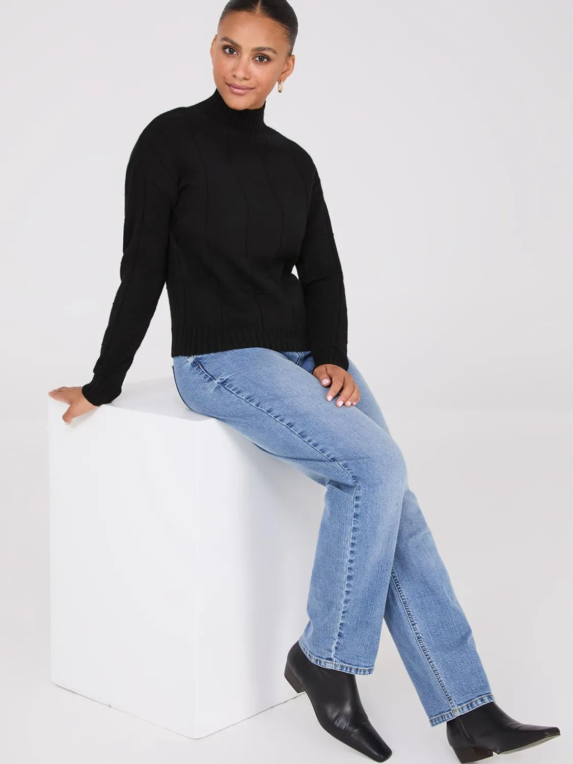 Suzy Shier Long Sleeve|Sweaters & Cardigans>Square Pattern Mock Neck Sweater