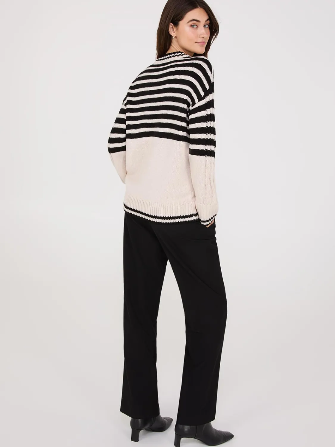 Suzy Shier Long Sleeve|Sweaters & Cardigans>Striped Crew Neck High-Low Sweater