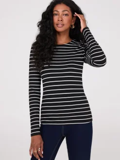 Suzy Shier Suzy Everyday|Long Sleeve>Striped Long Sleeve Round Neck Top