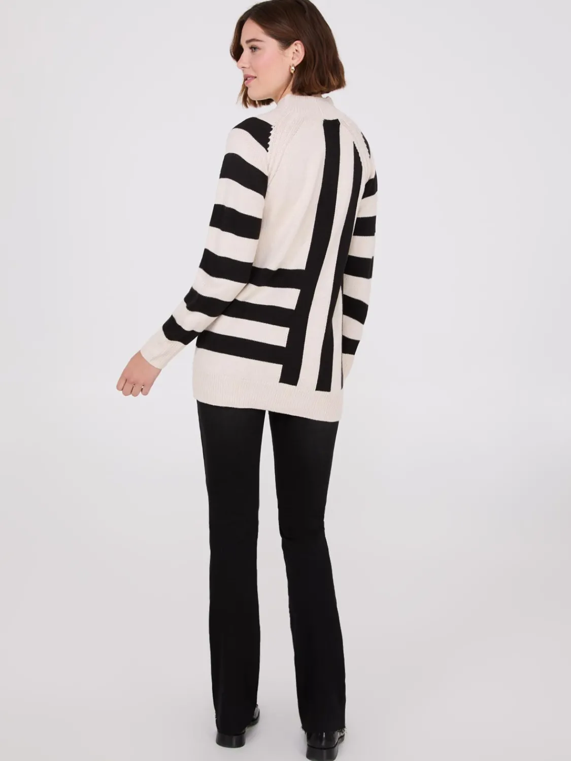 Suzy Shier Long Sleeve|Sweaters & Cardigans>Striped Mock Neck Raglan Sleeve Sweater