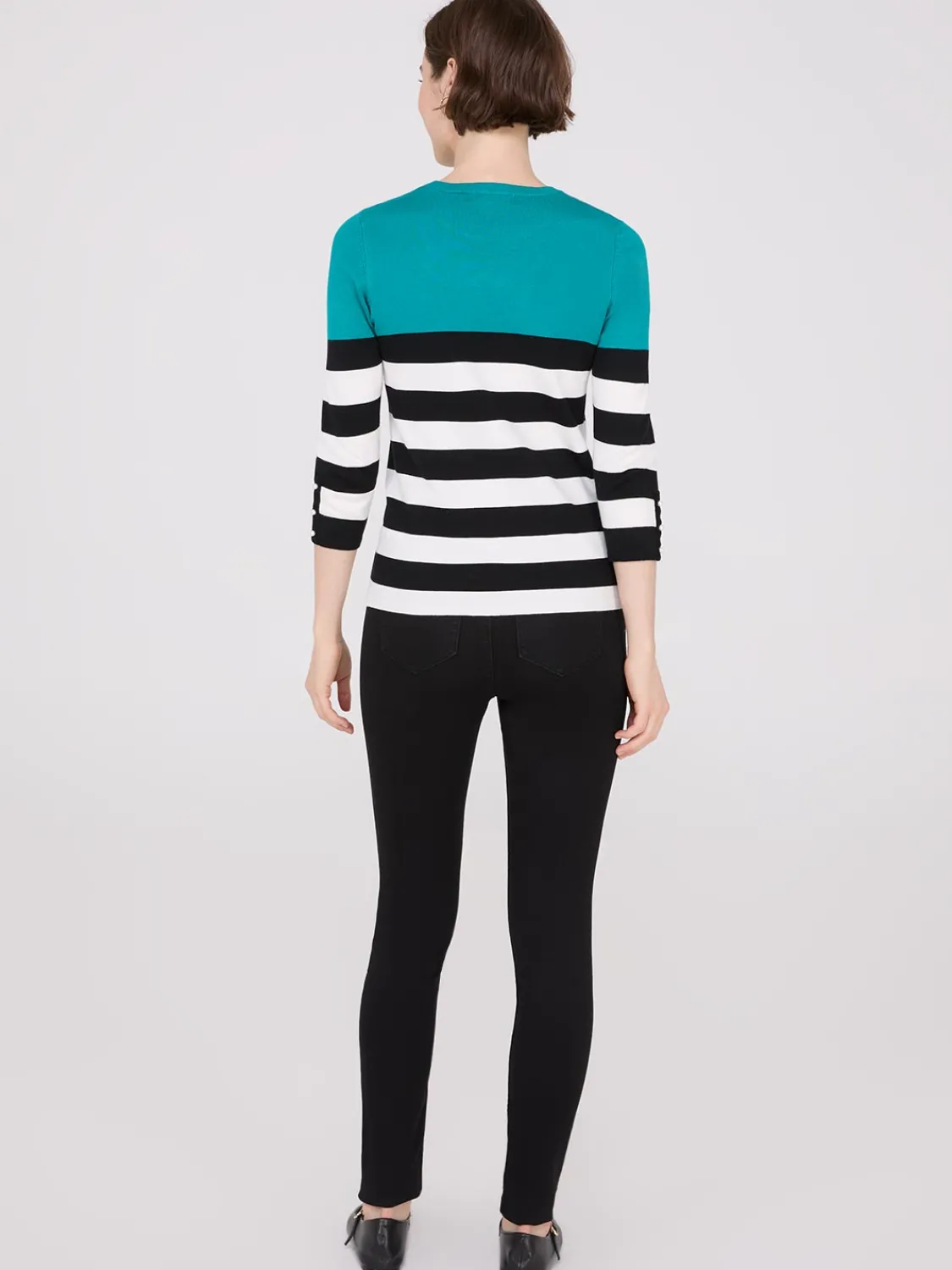 Suzy Shier Long Sleeve|Sweaters & Cardigans>Striped Round Neck Sweater With Button Details
