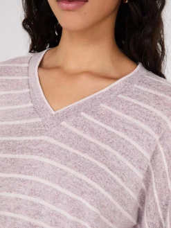 Suzy Shier Lounge & Pjs|Long Sleeve>Striped V-Neck Dolman Sleeve Top
