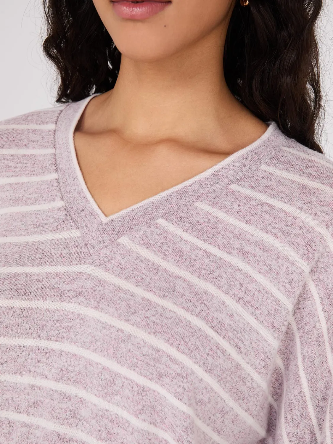 Suzy Shier Lounge & Pjs|Long Sleeve>Striped V-Neck Dolman Sleeve Top