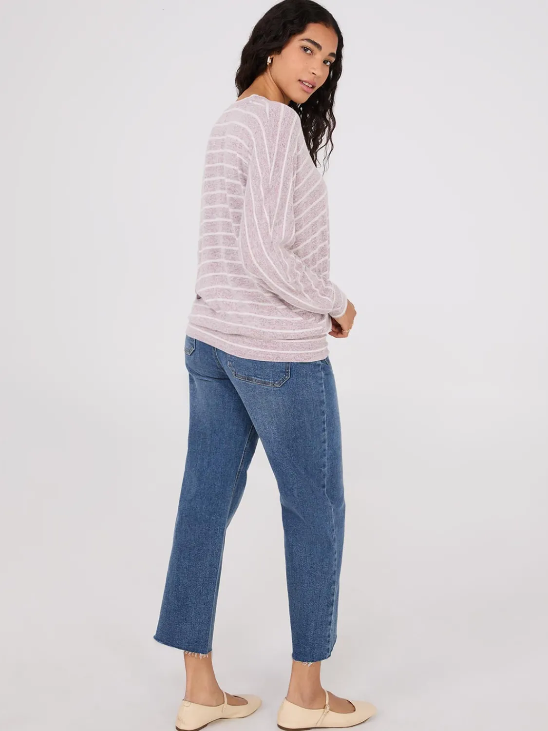 Suzy Shier Lounge & Pjs|Long Sleeve>Striped V-Neck Dolman Sleeve Top