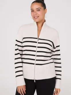 Suzy Shier Long Sleeve|Sweaters & Cardigans>Striped Zip-Front Sweater