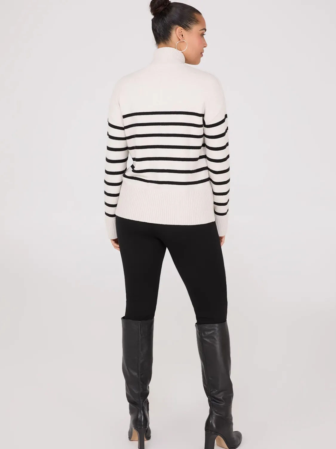 Suzy Shier Long Sleeve|Sweaters & Cardigans>Striped Zip-Front Sweater