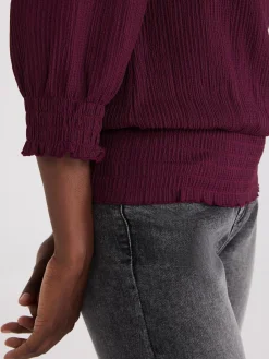 Suzy Shier Tops|Long Sleeve>Textured 3/4 Sleeve Round Neck Top
