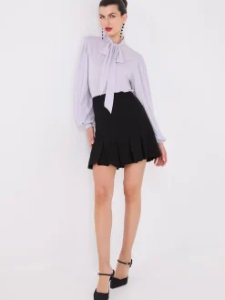 Suzy Shier Tops|Long Sleeve>Textured Bow Blouse