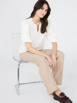 Suzy Shier Tops|Short Sleeve>Textured Jacquard Top With Front Keyhole