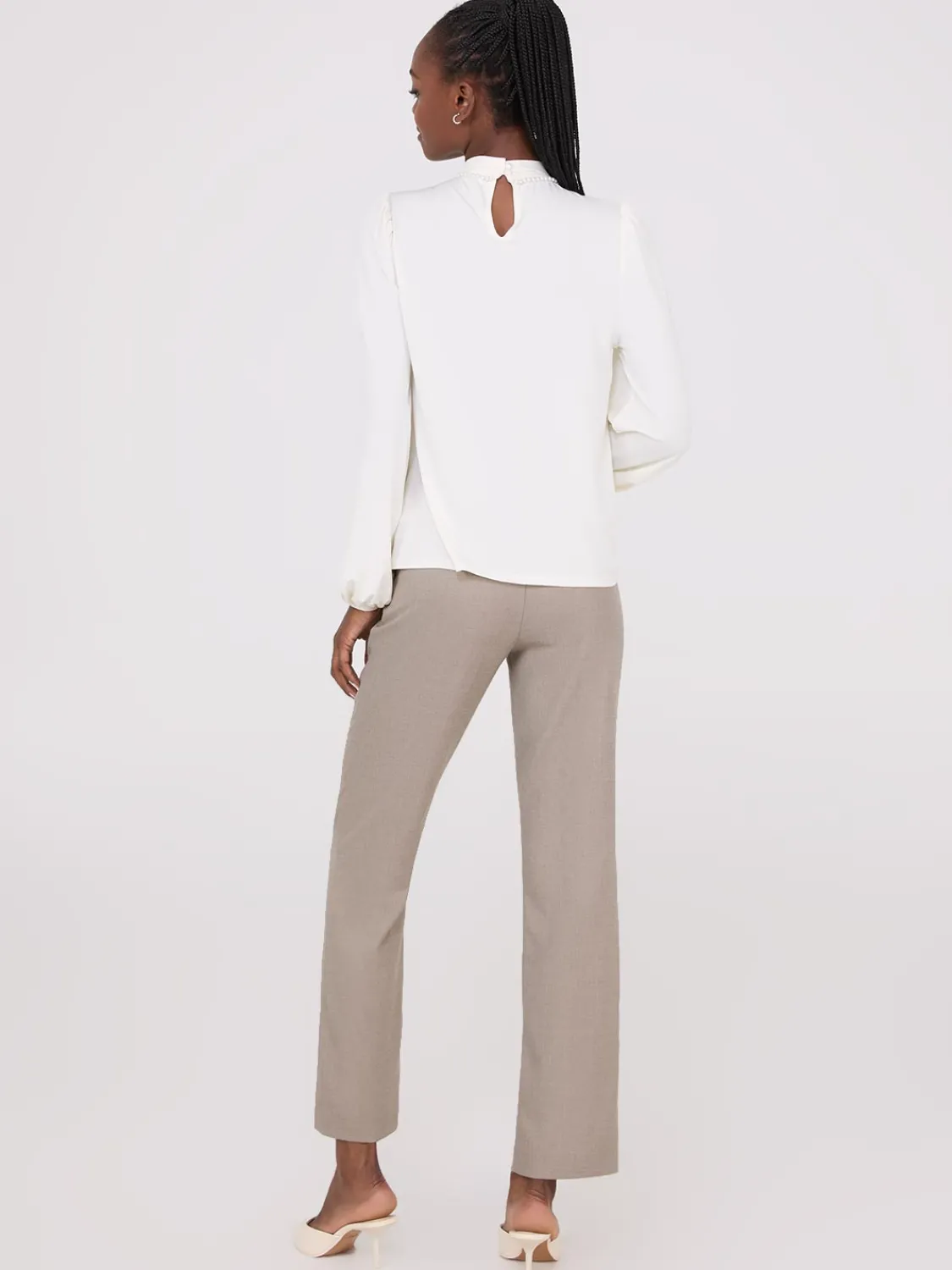 Suzy Shier Tops|Long Sleeve>Textured Mock Neck Top With Pearl Details