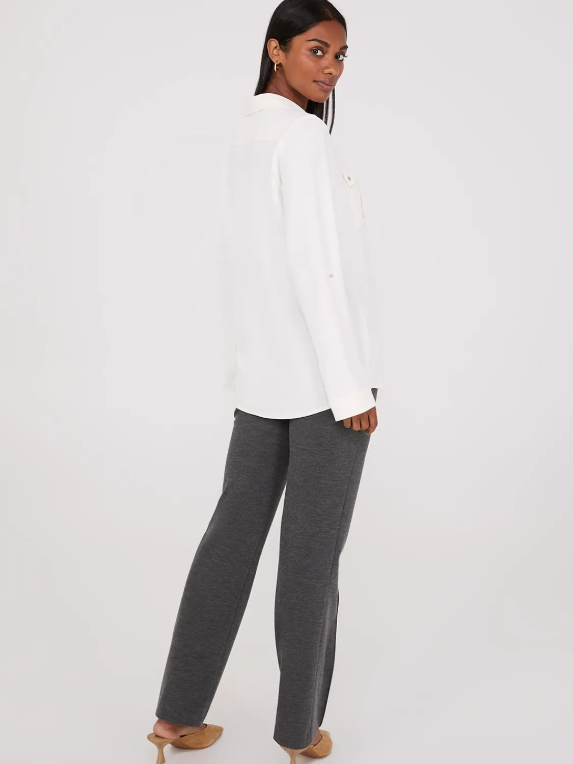 Suzy Shier Tops|Blouses>Textured Utility Pocket Blouse