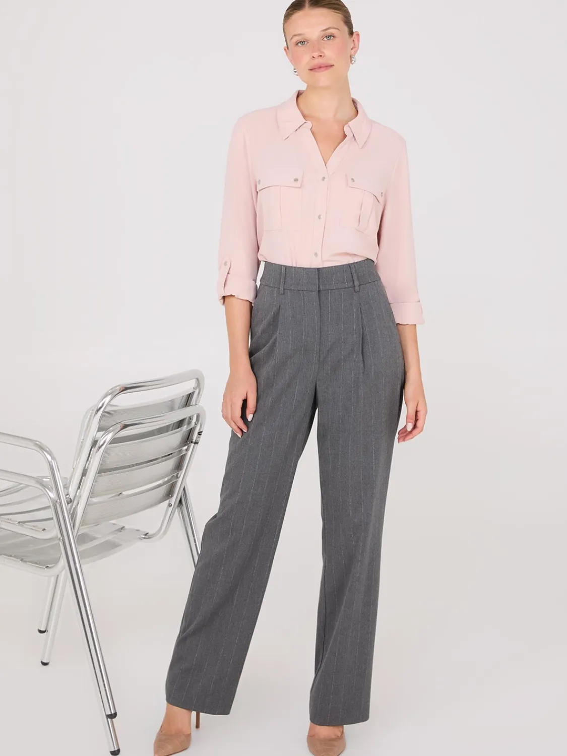 Suzy Shier Tops|Blouses>Textured Utility Pocket Blouse