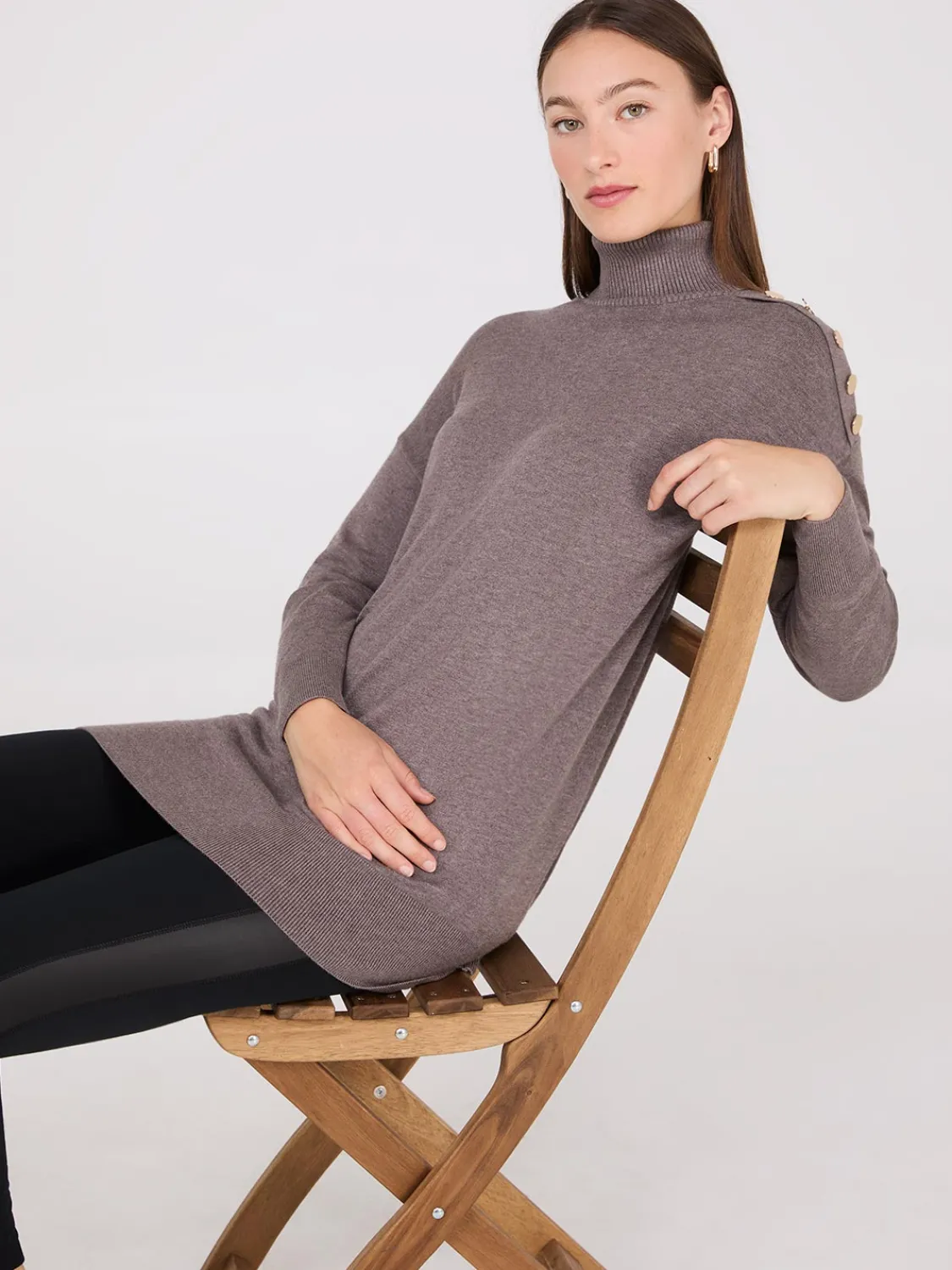 Suzy Shier Long Sleeve|Sweaters & Cardigans>Turtleneck Sweater With Button Details
