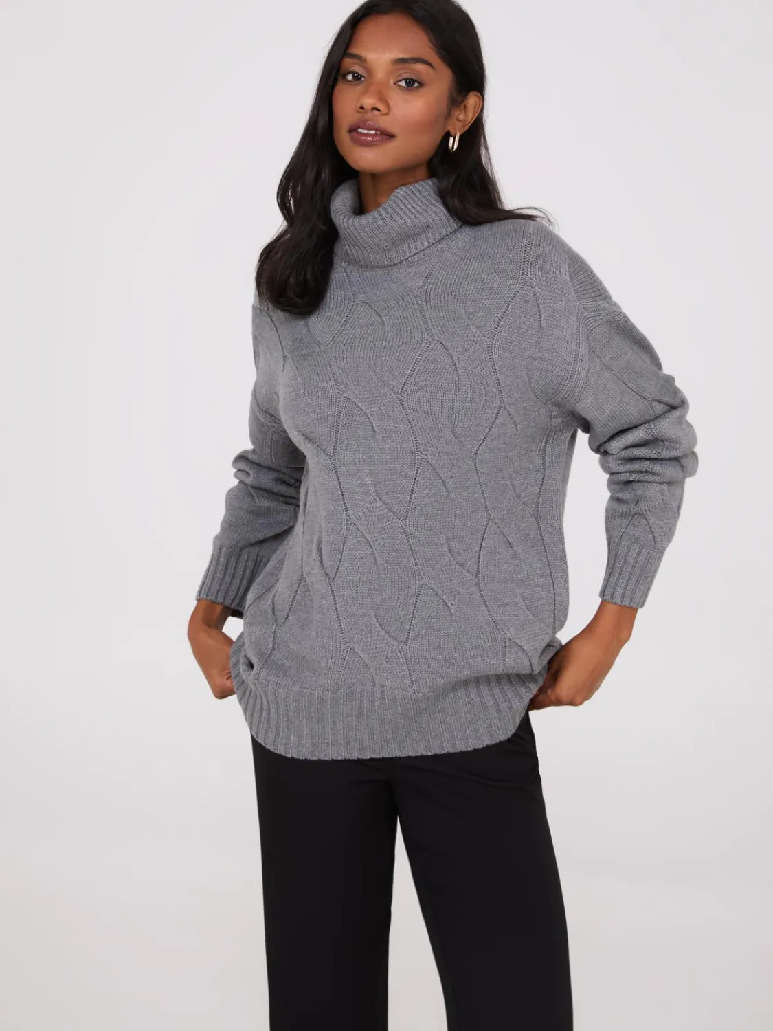 Suzy Shier Long Sleeve|Sweaters & Cardigans>Twisted Cable Knit Turtleneck Sweater
