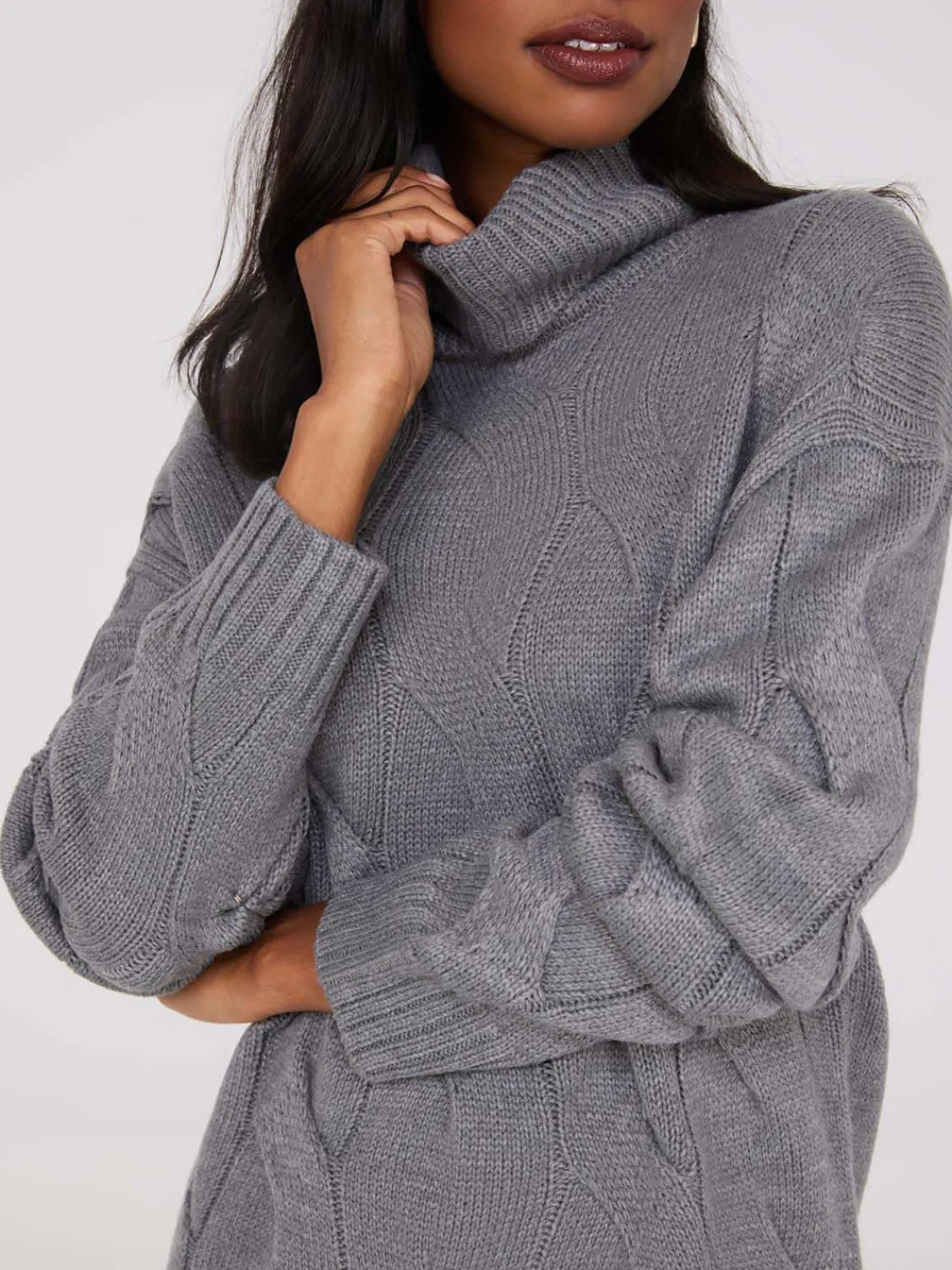 Suzy Shier Long Sleeve|Sweaters & Cardigans>Twisted Cable Knit Turtleneck Sweater