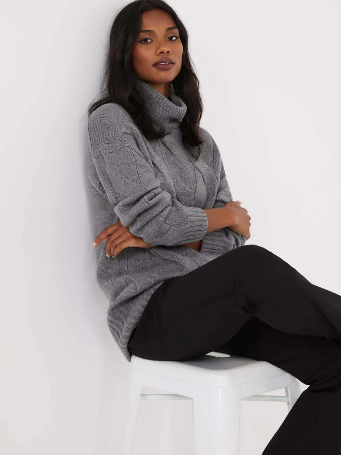 Suzy Shier Long Sleeve|Sweaters & Cardigans>Twisted Cable Knit Turtleneck Sweater