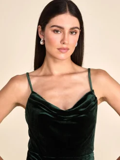 Suzy Shier Evening Gowns - Le Château>Velvet Cowl Neck Gown With Wrap Skirt