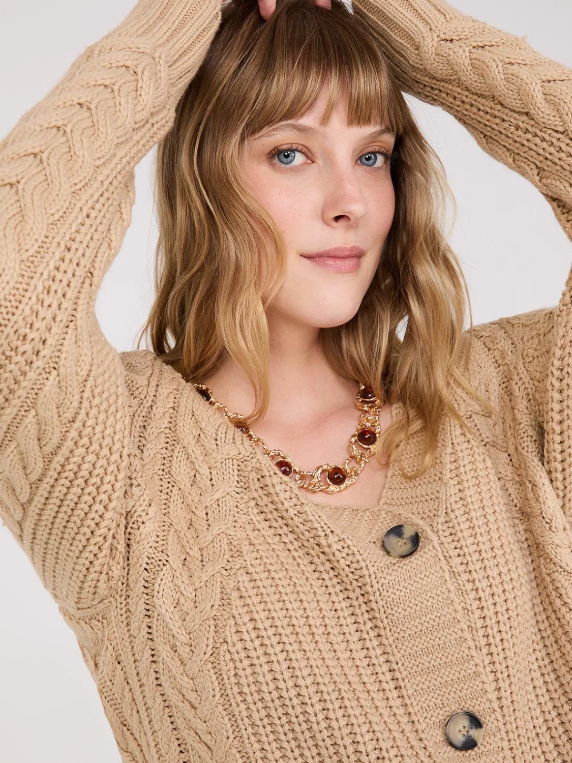 Suzy Shier Long Sleeve|Sweaters & Cardigans>V-Neck Multi Cable Cardigan