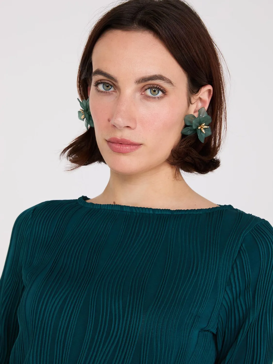Suzy Shier Tops|Long Sleeve>Wave Pattern Boat Neck Top