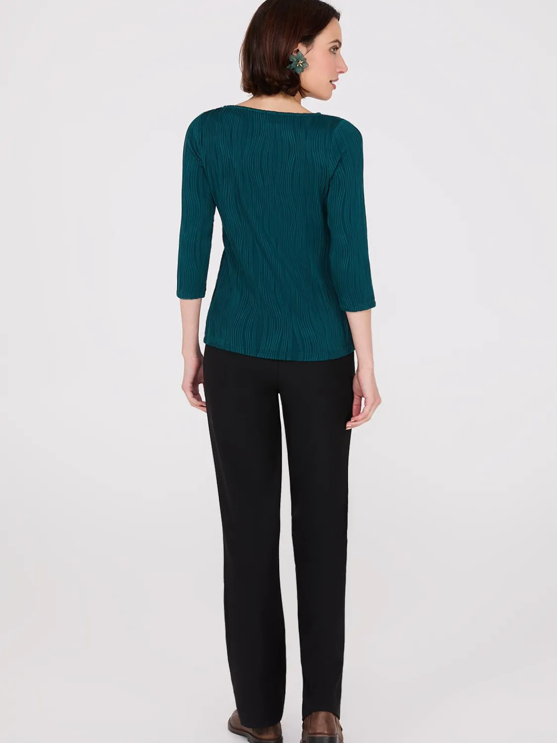 Suzy Shier Tops|Long Sleeve>Wave Pattern Boat Neck Top