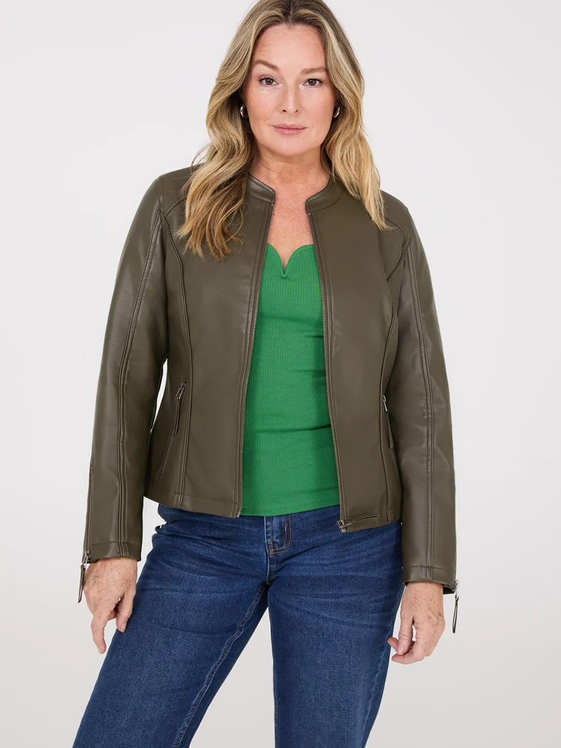 Suzy Shier Puffers & Jackets|Puffers & Jackets>Zip-Front Faux Leather Jacket
