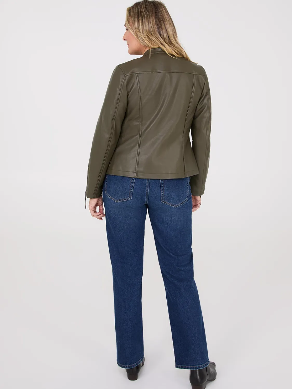 Suzy Shier Puffers & Jackets|Puffers & Jackets>Zip-Front Faux Leather Jacket